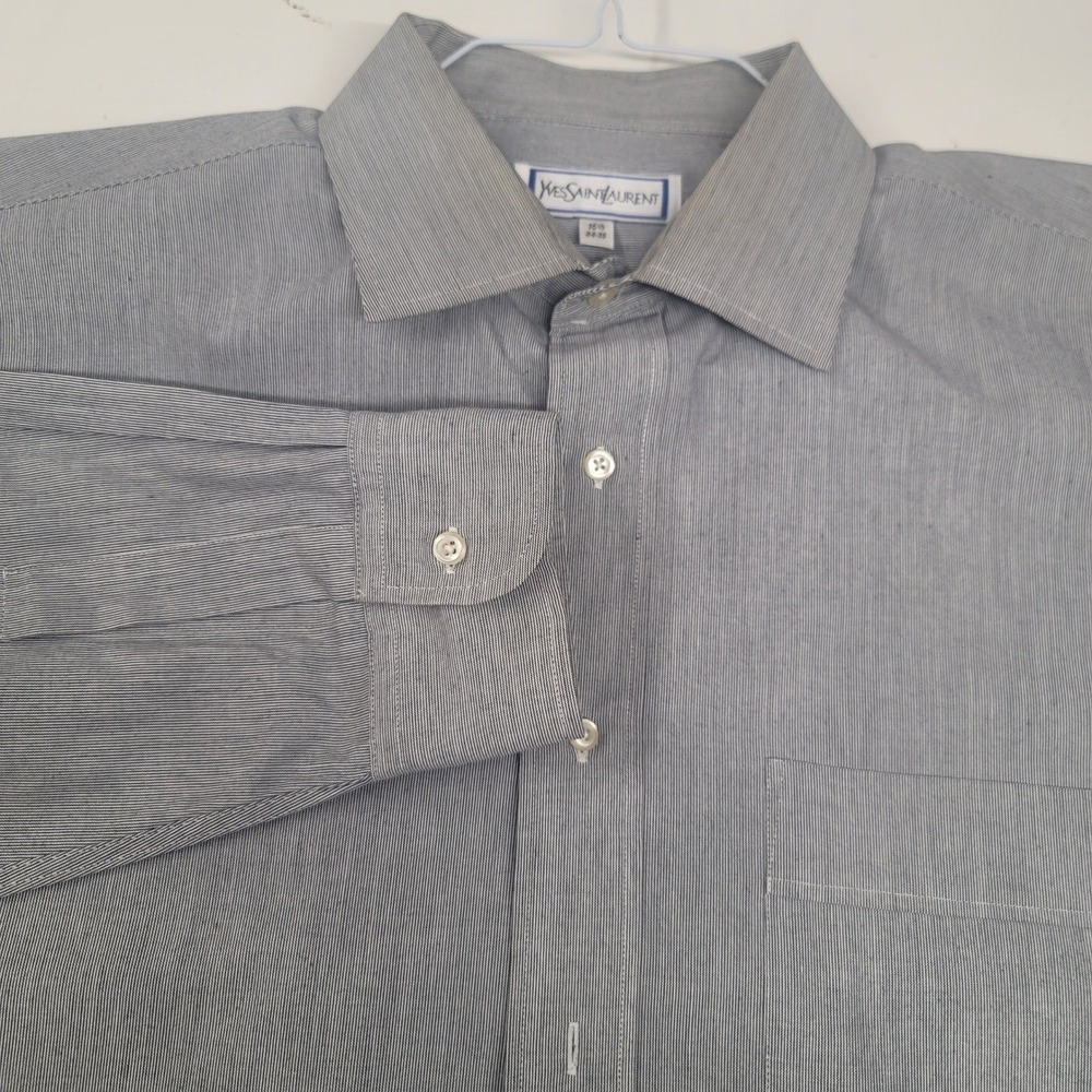 Yves Saint Laurent Mens‎ Dress Shirt Sz 16 1/2 34 35 Gray Pinstripe Button Down